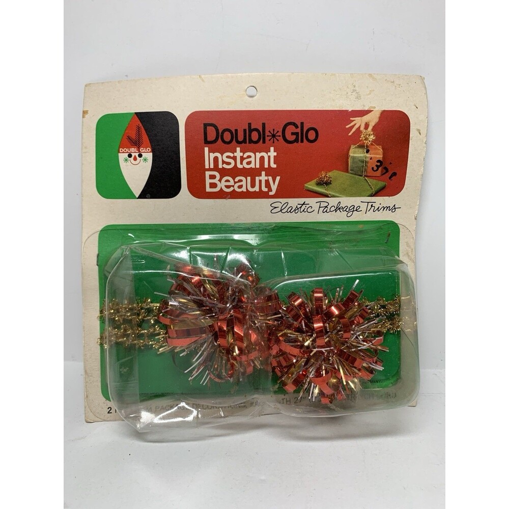 Vintage Christmas Doubl Glo Bows Elastic Package Trim Unopened Retro Holiday